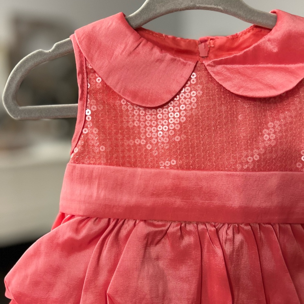 Chic Coral Sequin Dress with Collar